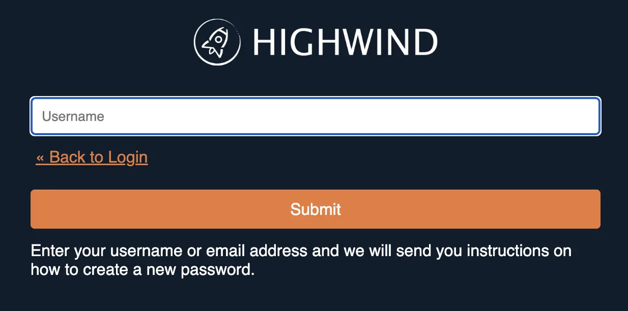 Highwind Forgot Password